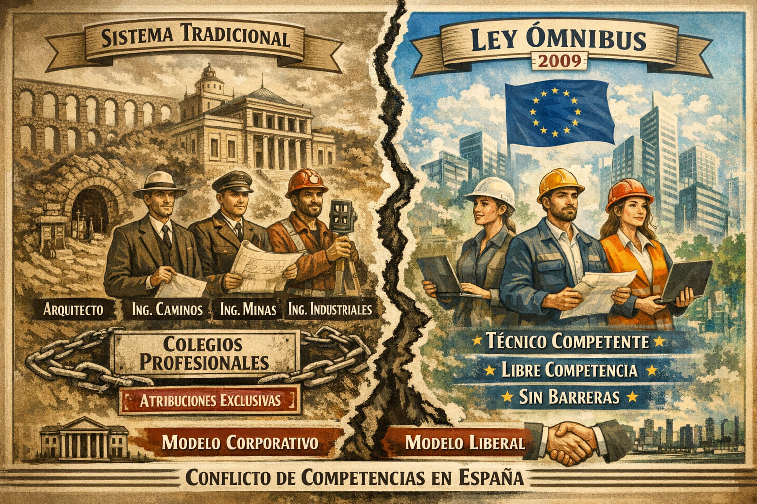 Competencias profesionales en ingeniería en España, reserva de actividad y Ley Ómnibus